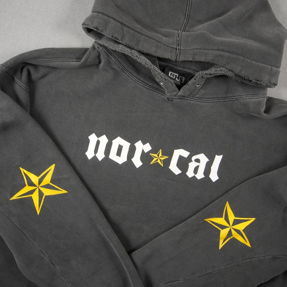 Distressed Y2K Nor Cal USA Hoodie Mens L NHS Faded Black Pullover
